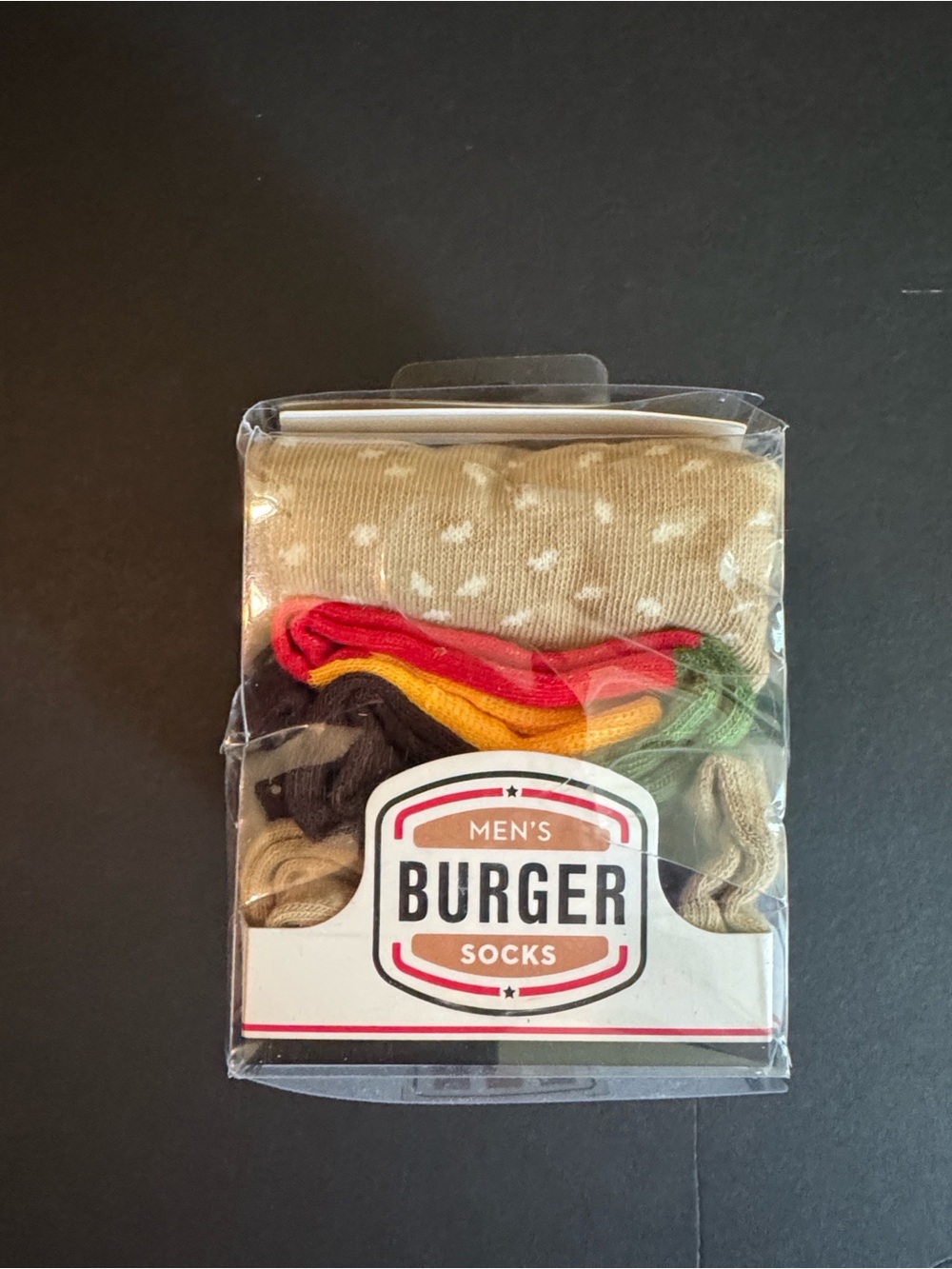 Burger Men's Multicolor Crew Socks - Tan, Red, Yellow, Green, Brown